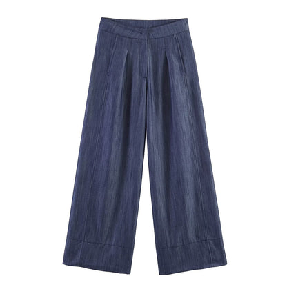 Rivet buckle top+wide leg pants set